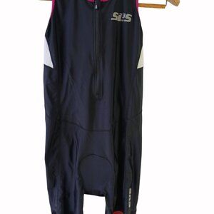 SLS3 Womens Triathlon Suit Sleeveless Black Pink Size L Stretchy Nylon Spandex